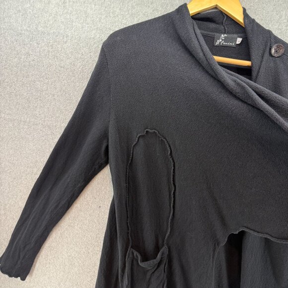 Fenini Womens Size Large Black Asymmetrical Design Wrape Sweater Button Detail - Picture 6 of 16